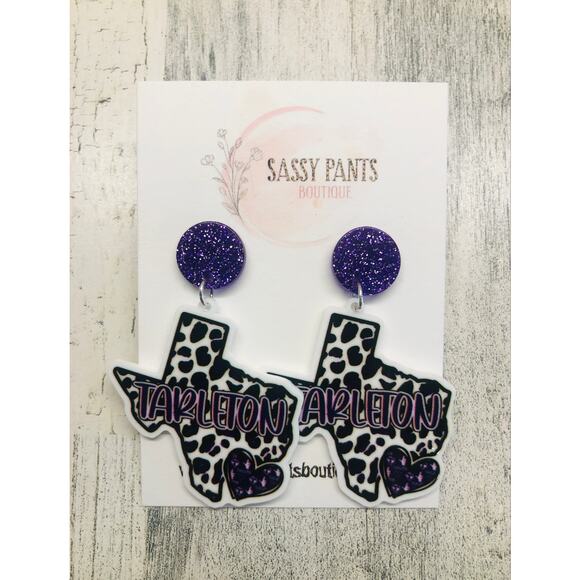 Tarleton State University Animal Print Sparkle Earrings - Picture 1 of 1